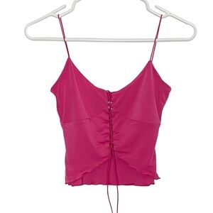 I Am Gia Lace Up Top Womens Size XS Pink Cami Tank Shirt Tie Front Crop